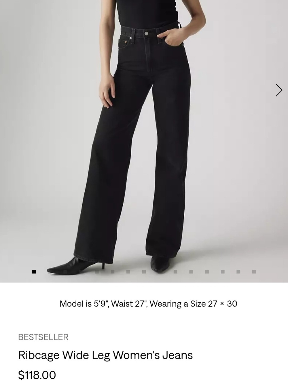 Ribcage Wide Leg Women's Jeans - Black (34 Length)